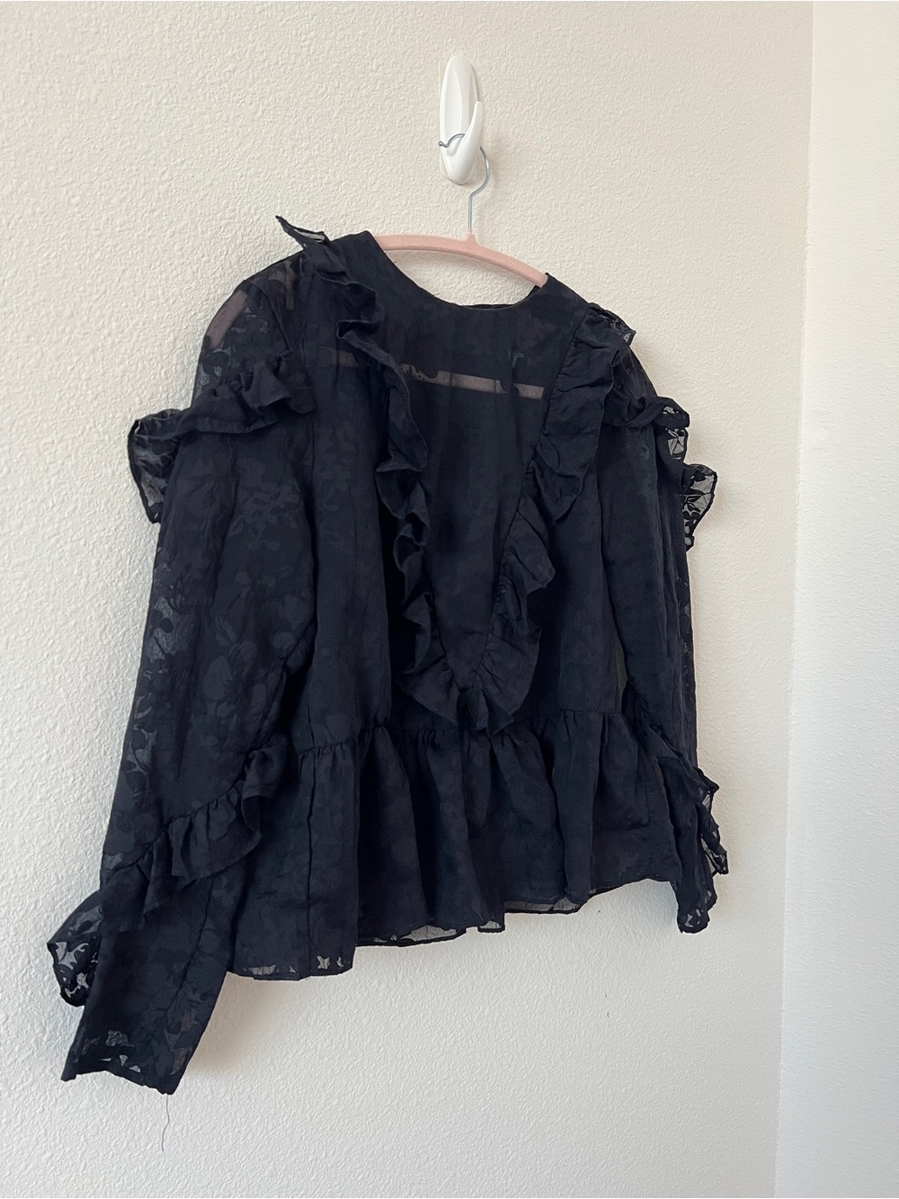 H&M Black Sheer Ruffled Lace Blouse